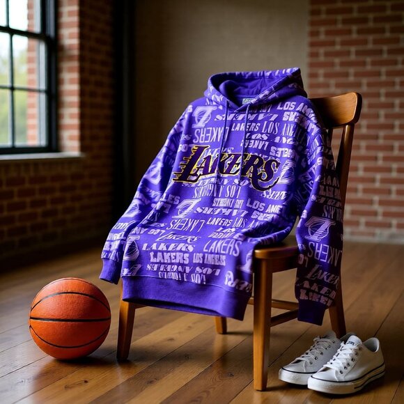 Lakers All Over Print Purple Pullover Hoodie Nba Official Licensed - Picture 3 of 7